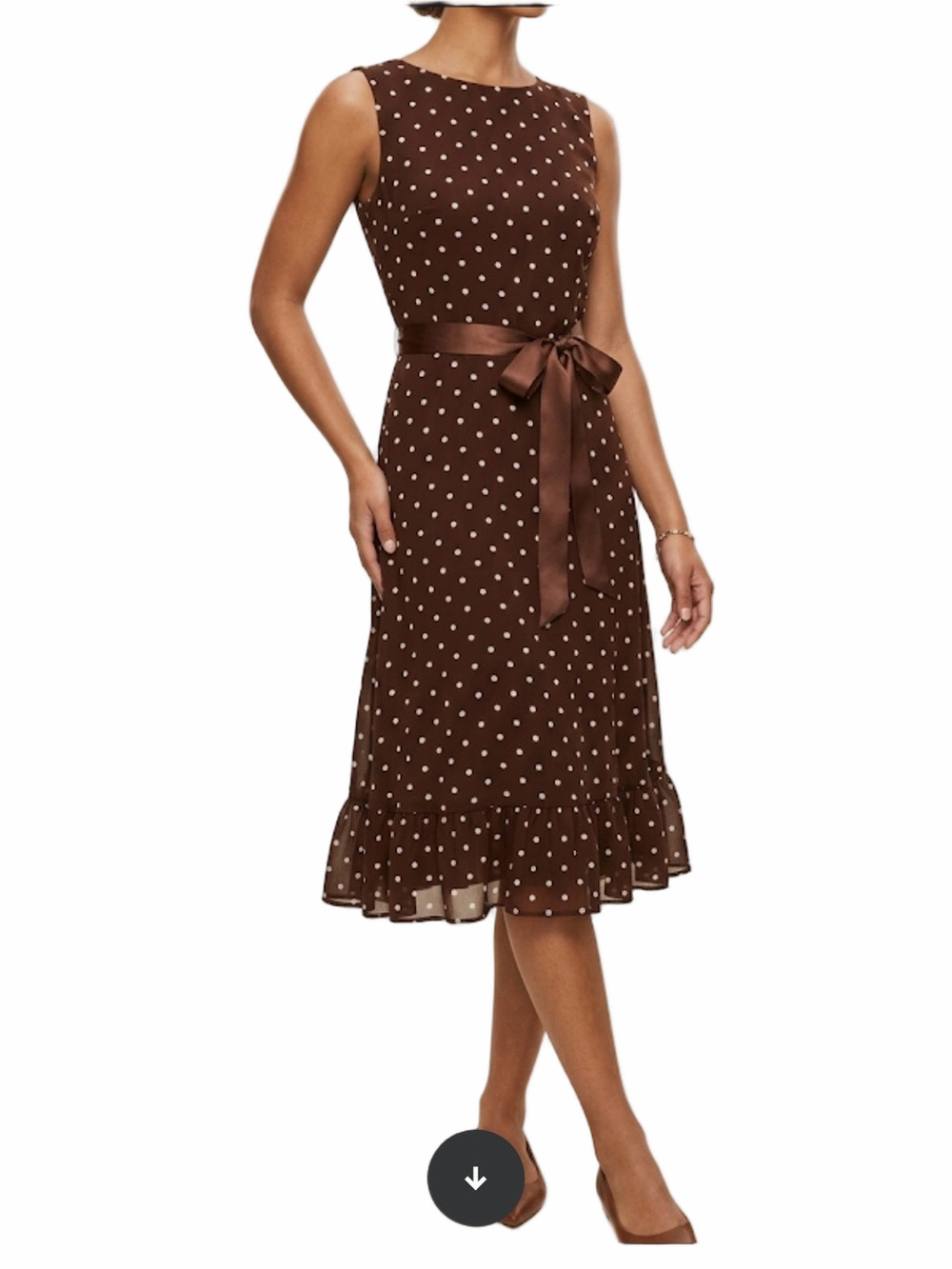 Retro Midi Dress w/ Lining  Brown Polka Dot (No Size Tag – See Measurements)